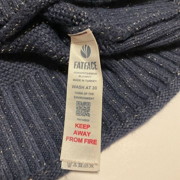 Fat Face Navy Gold Flecked Mock Turtleneck Pullover Sweater, 8 - Picture 15 of 16